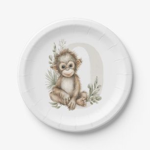 Cute watercolour baby animal alphabet Orangutan Paper Plates