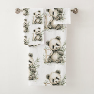 Cute watercolour baby animal alphabet Panda Bath Towel Set