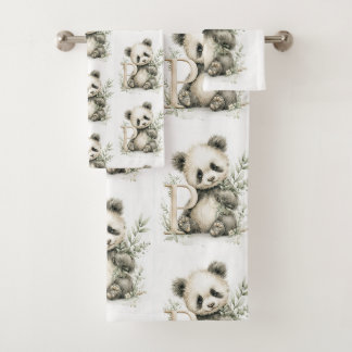 Cute watercolour baby animal alphabet Panda Bath Towel Set