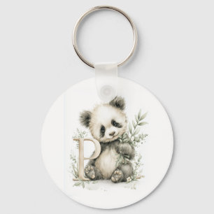 Cute watercolour baby animal alphabet Panda Keychain