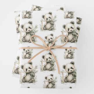 Cute watercolour baby animal alphabet Panda Wrapping Paper Sheets