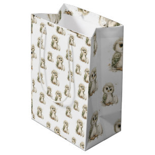 Cute Watercolour Baby Animals Alphabet Owl Medium Gift Bag