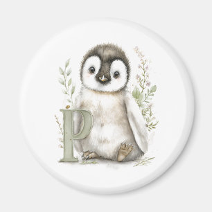 Cute Watercolour Baby Animals Alphabet Penguin Magnet