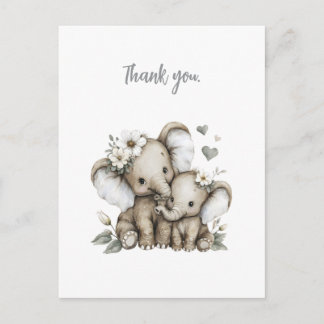 Cute Watercolour Baby Girl Elephants with Flowers Postcard