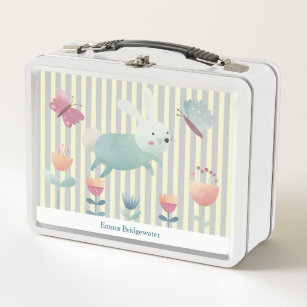  Cute watercolour Bunny & flowers  Personalised    Metal Lunch Box
