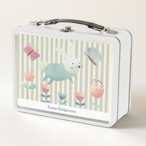  Cute watercolour Bunny  flowers  Personalised    Metal Lunch Box