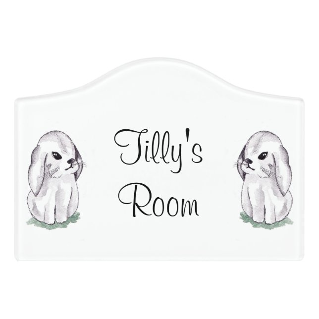 Cute watercolour bunny rabbit door sign (Small Crest Front)