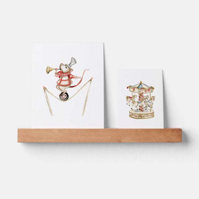 Cute Watercolour Circus Carnival Carousel Mouse Picture Ledge (Front)