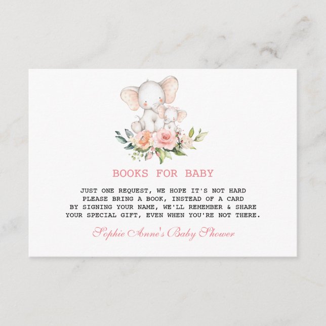 Cute Watercolour Elephant Floral Baby Shower Enclosure Card (Front)
