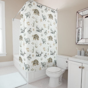 Cute Watercolour Ocean Baby Animals  Shower Curtain