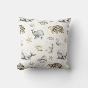Cute Watercolour Ocean Baby Animals Throw Pillow