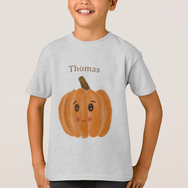 Cute Watercolour Pumpkin Monogram boy T-Shirt (Front)
