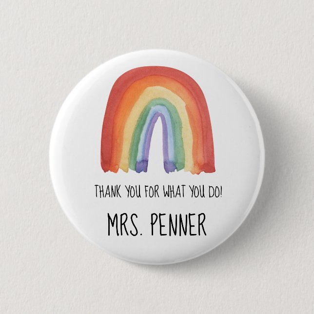 Cute watercolour rainbow thank you gift  button (Front)