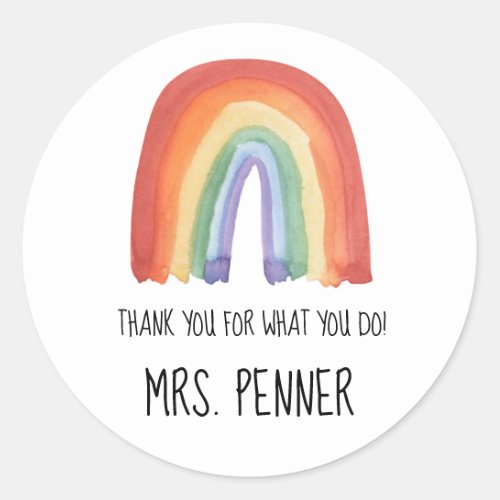 Cute watercolour rainbow thank you gift  classic round sticker