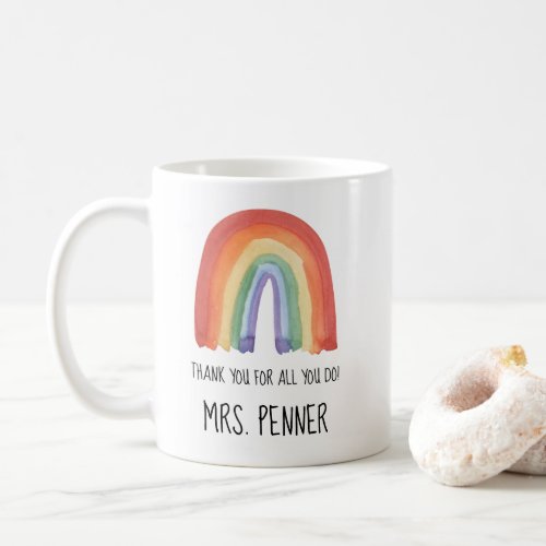 Cute watercolour rainbow thank you gift coffee mug