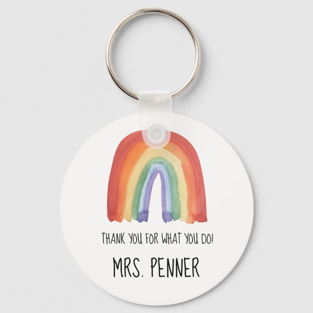 Cute watercolour rainbow thank you gift keychain (Front)