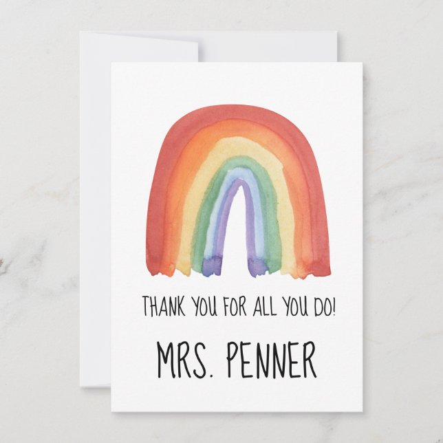 Cute watercolour rainbow thank you gift  keychain card (Front)