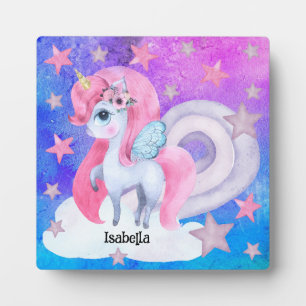 Cute Watercolour Rainbow Unicorn Personalized Plaque