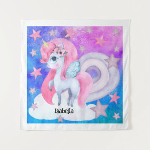 Cute Watercolour Rainbow Unicorn Personalized Tapestry