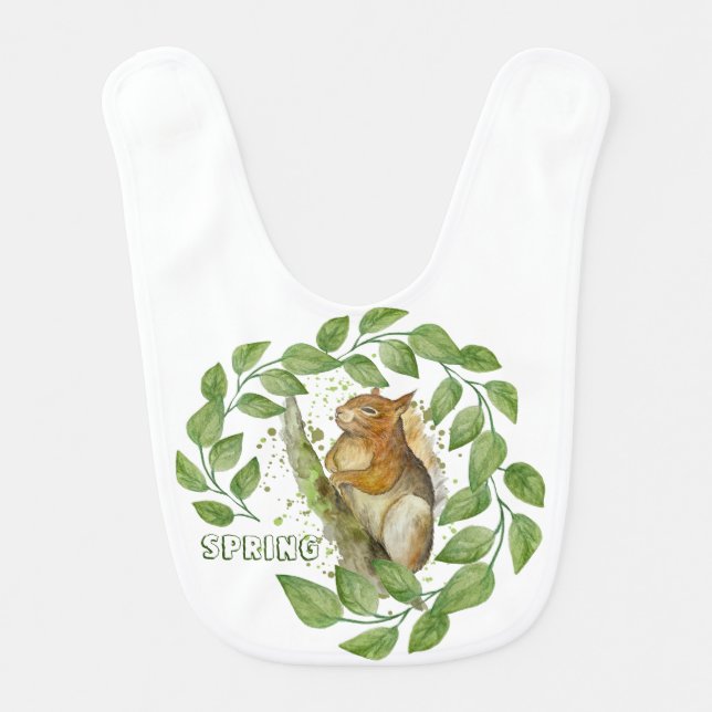 Cute watercolour squirrel baby bib (Front)