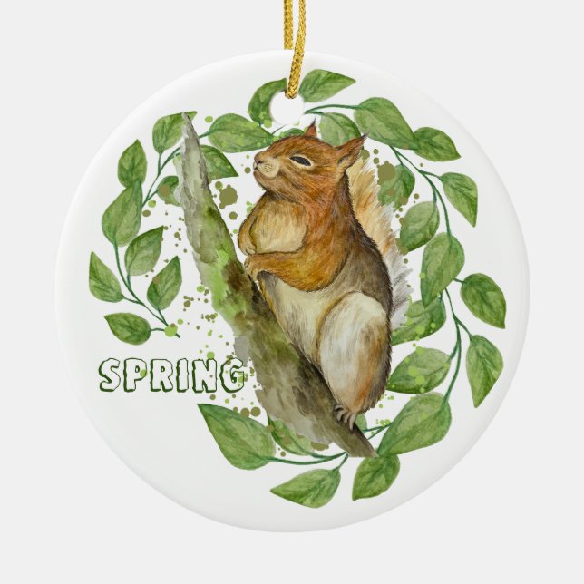 Cute watercolour squirrel ceramic ornament (Front)