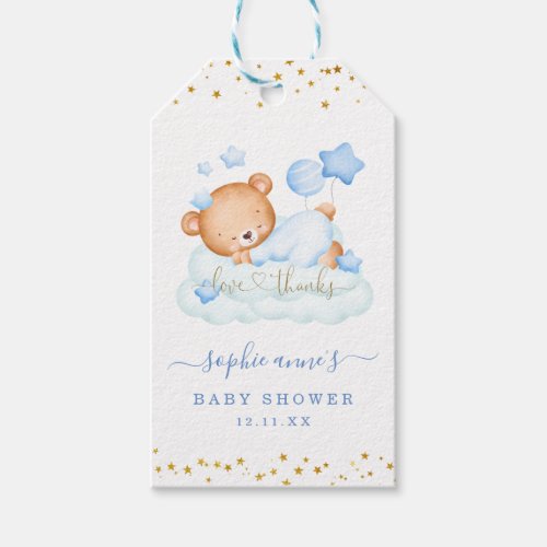 Cute Watercolour Teddy Bear Boy Baby Shower Gift Tags