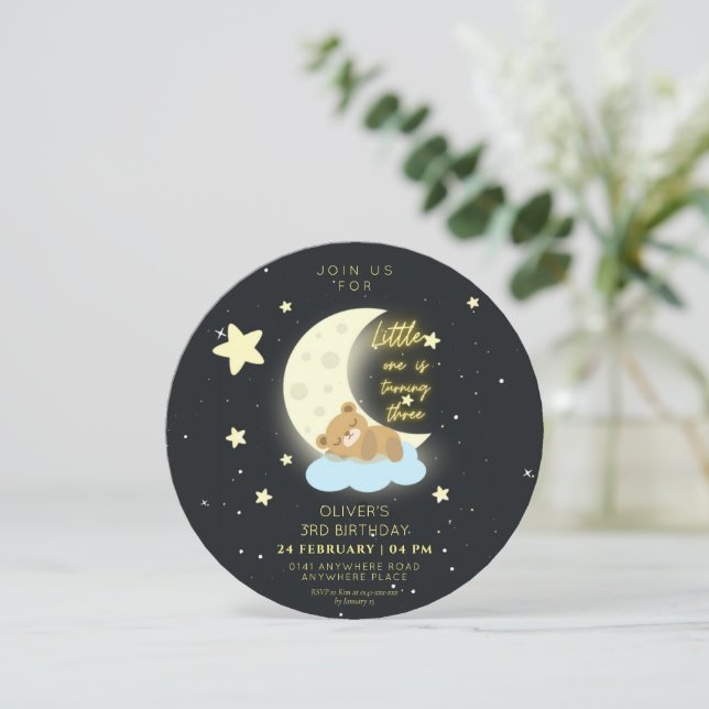 Cute watercolour Teddy bear third birthday  Invitation (Standing Front)