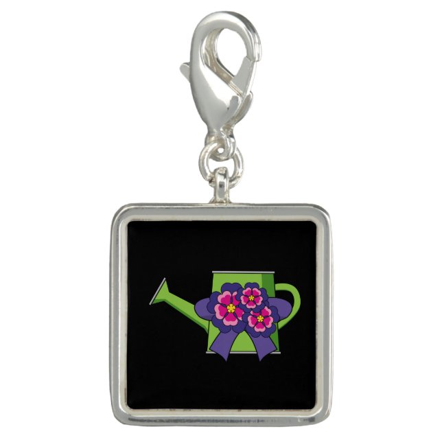 Cute Watering Can with Flowers Bouquet Charm (Front)