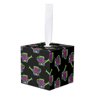 Cute Watering Can with Flowers Bouquet Cube Ornament
