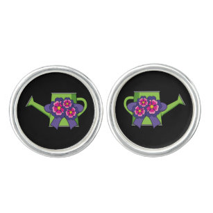Cute Watering Can with Flowers Bouquet Cufflinks