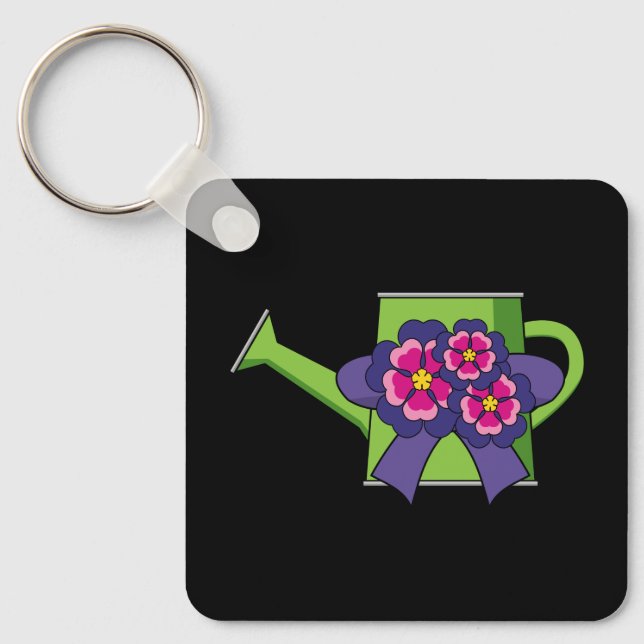 Cute Watering Can with Flowers Bouquet Keychain (Front)