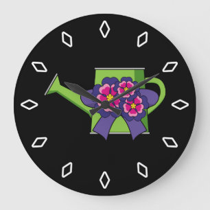 Cute Watering Can with Flowers Bouquet Large Clock