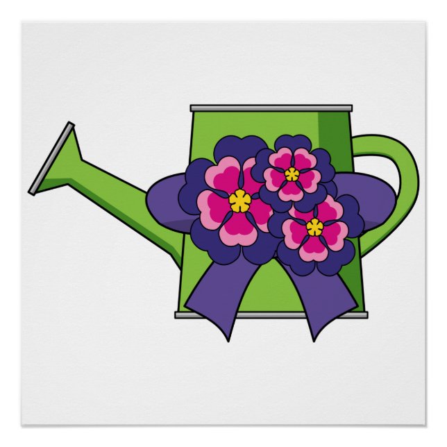 Cute Watering Can with Flowers Bouquet Poster (Front)