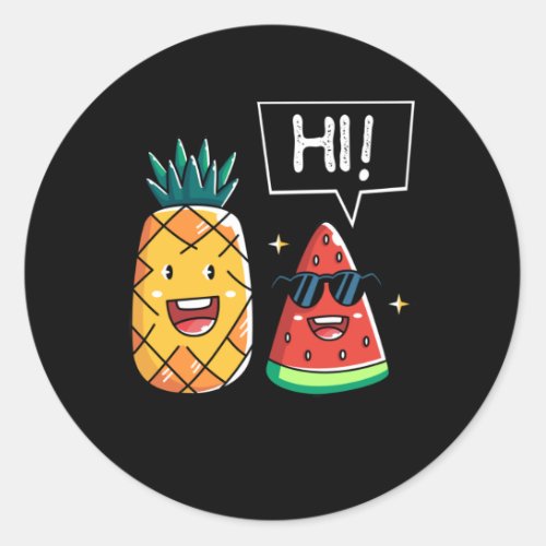 Cute Watermelon and Pineapple Kawaii Summer Fruits Classic Round Sticker