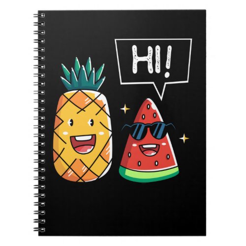 Cute Watermelon and Pineapple Kawaii Summer Fruits Notebook