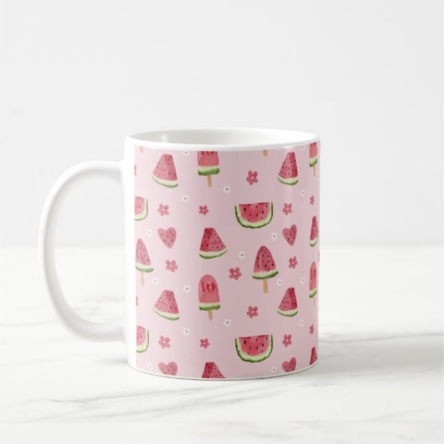 Cute Watermelon and Popsicle Seamless Pattern  Coffee Mug (Left)