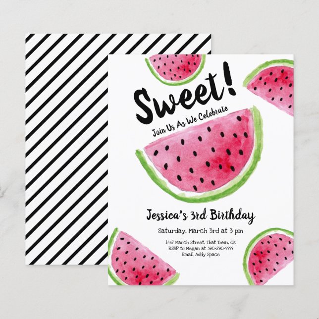 Cute Watermelon Birthday Party Budget Invitation (Front/Back)