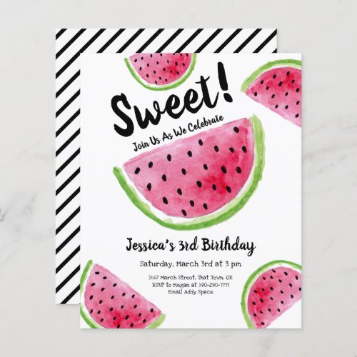 Cute Watermelon Birthday Party Budget Invitation