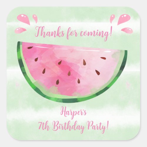 Cute Watermelon Birthday Party Favors Square Sticker
