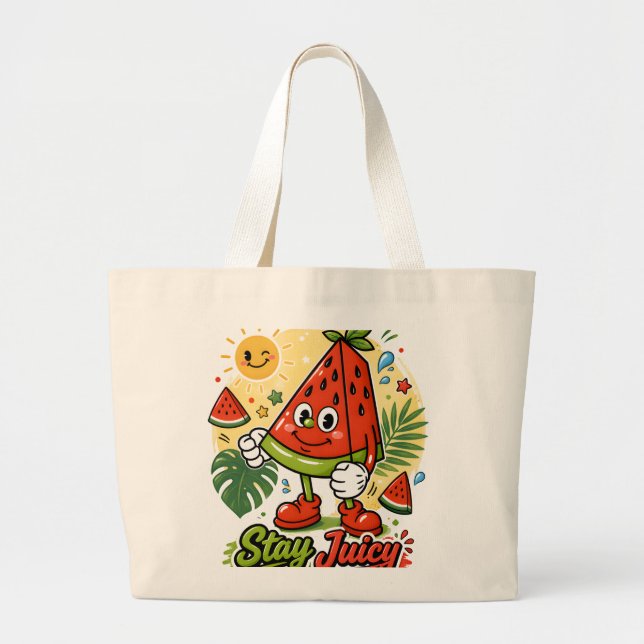 Cute Watermelon Cartoon Large Tote Bag (Front)