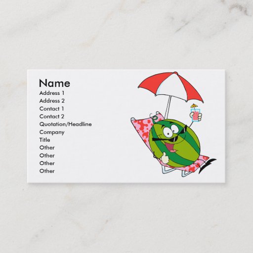 Customizable cute watermelon character lounging with juice business card templates