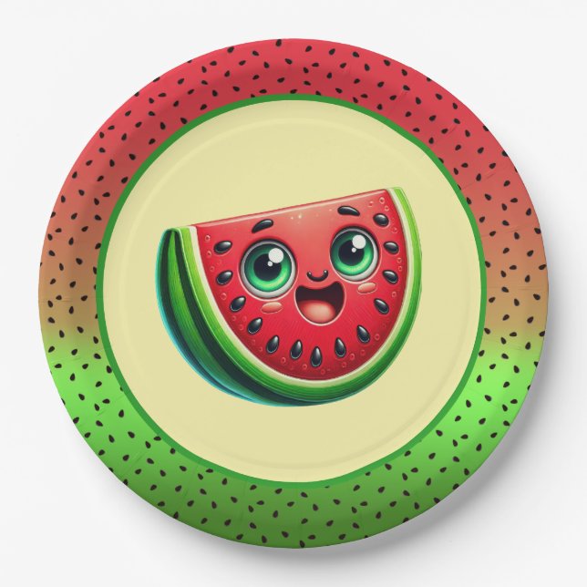 Cute watermelon Festival party Paper Plates (Front)
