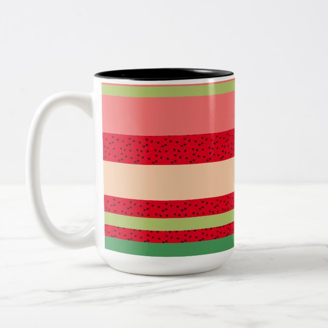 Cute Watermelon Fruit Kitchen Two-Tone Coffee Mug (Left)