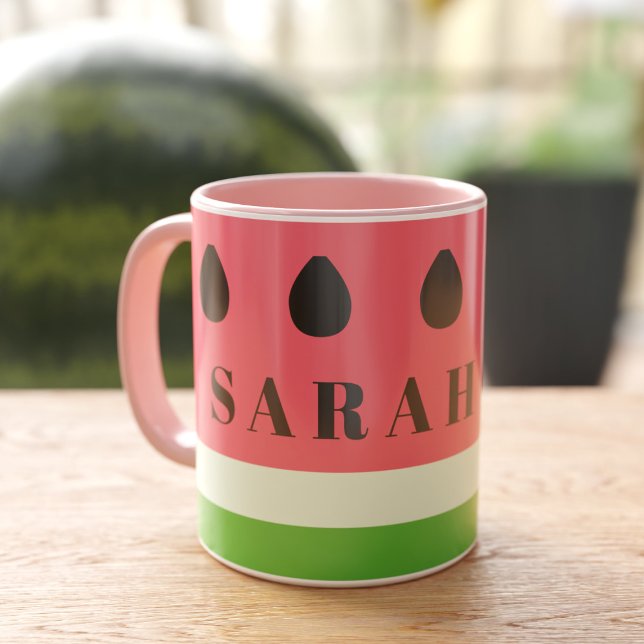 Cute Watermelon Fruit Seeds Custom Coffee Mug (Pink and green should be seen on your next coffee mug. Just add your name!)