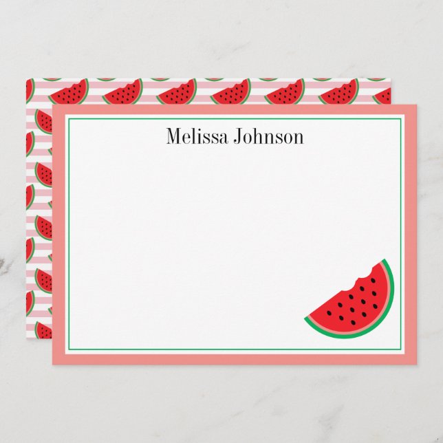 Cute Watermelon Fun Personalized Note Card (Front/Back)