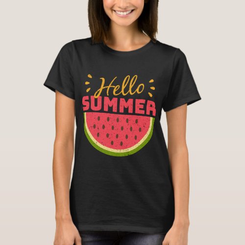 Cute Watermelon Hello Summer Fruit Vintage Vacatio T_Shirt