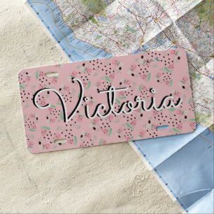 Cute Watermelon Ice Cream Name Pink License Plate