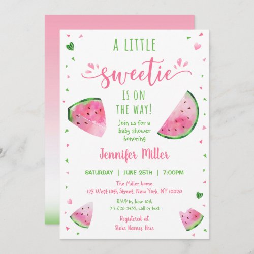 Cute Watermelon Little Sweetie Baby Shower Invitation