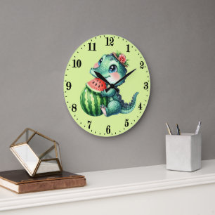 Cute watermelon lovers Alligator Large Clock