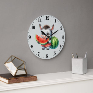 Cute watermelon lovers donkey large clock